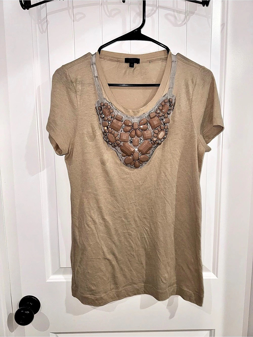 Vintage J.Crew Embellished Short Sleeve Top in Brown Small